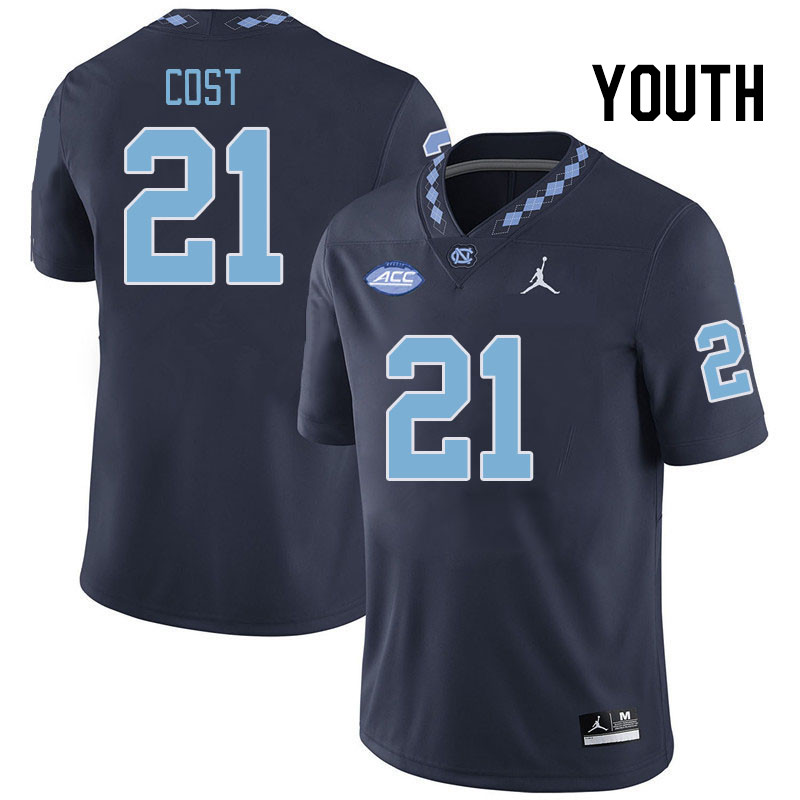 Youth #21 Kaleb Cost North Carolina Tar Heels College Football Jerseys Stitched Sale-Navy